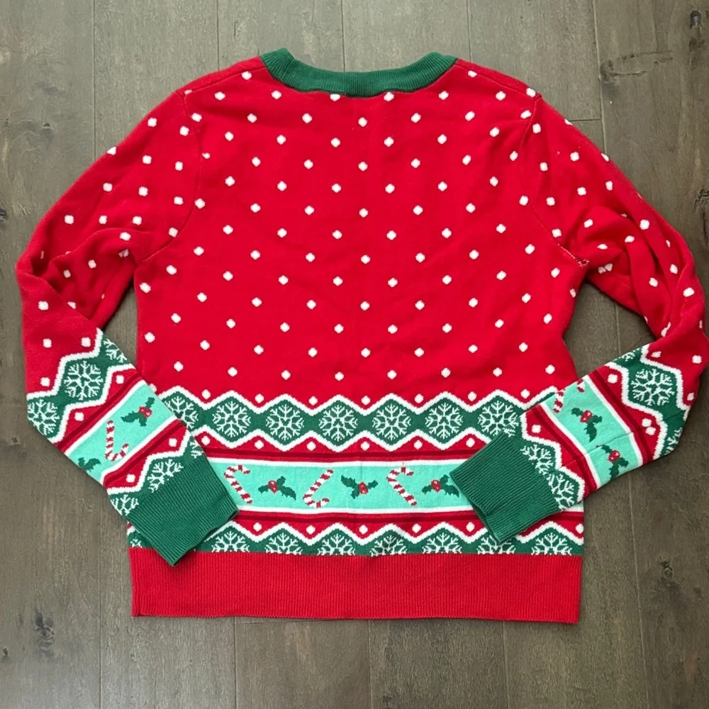 Disney Minnie Mouse Christmas Holiday Sweater XS Red Fair Isle Candy Cane Cotton